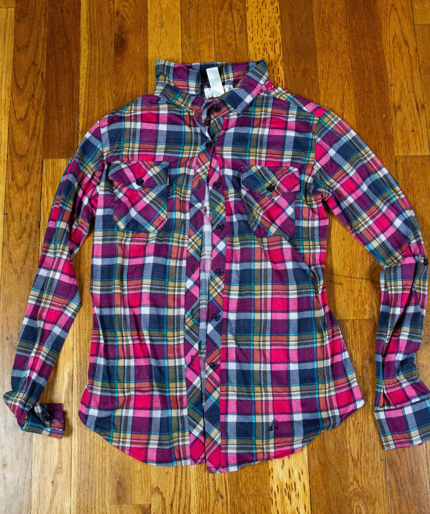 Pink & Navy Plaid Button Up